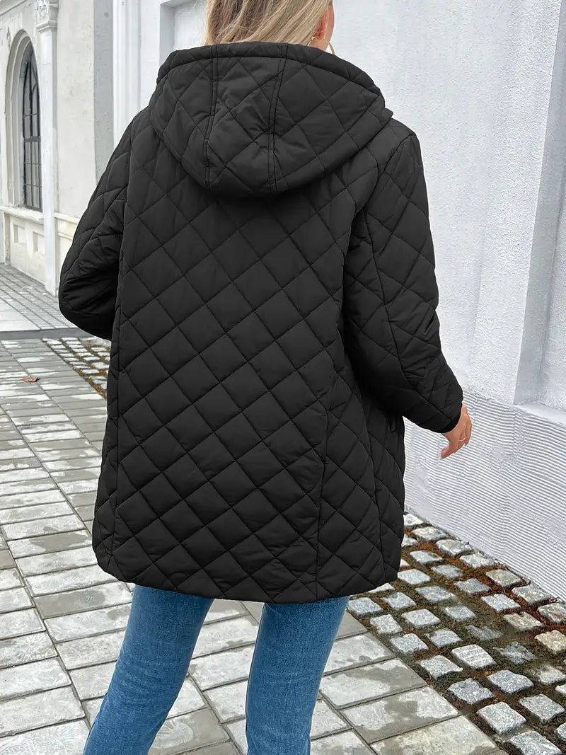 Women's Quilted Jacket - Hooded Longline Coat - Warm Insulated Outerwear