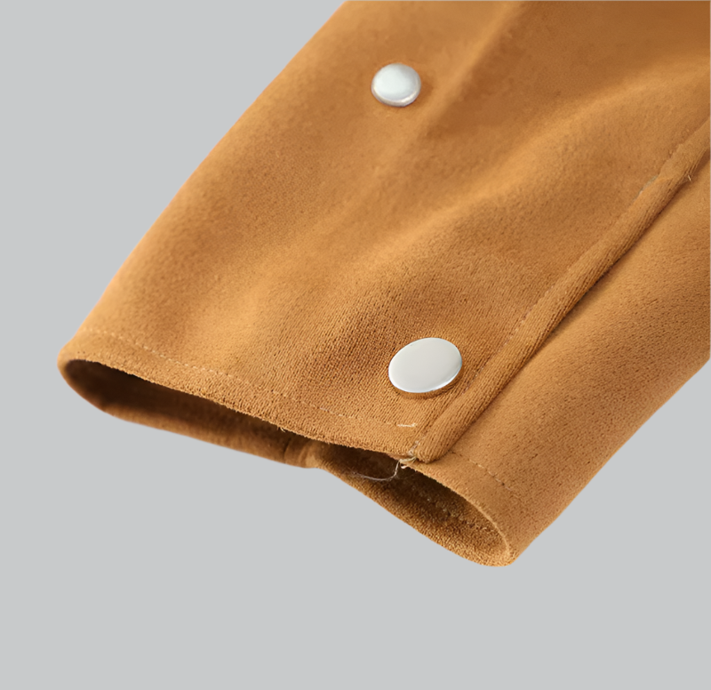 Women's Cropped Suede Jacket - Studded Design - Zip Closure - Point Collar
