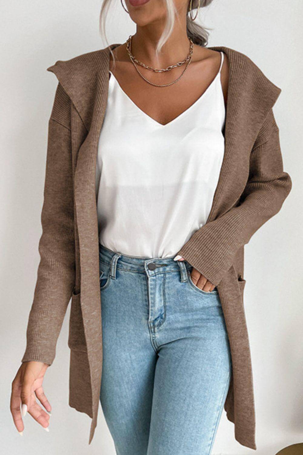 Women's Ribbed Hooded Cardigan