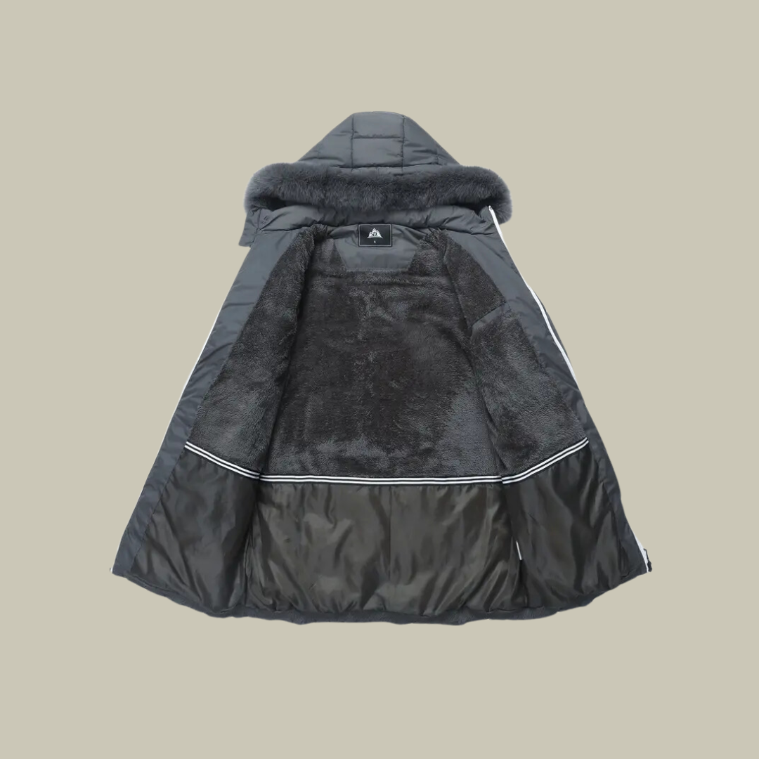 Quilted fur hoodie mid-length winter jacket for women