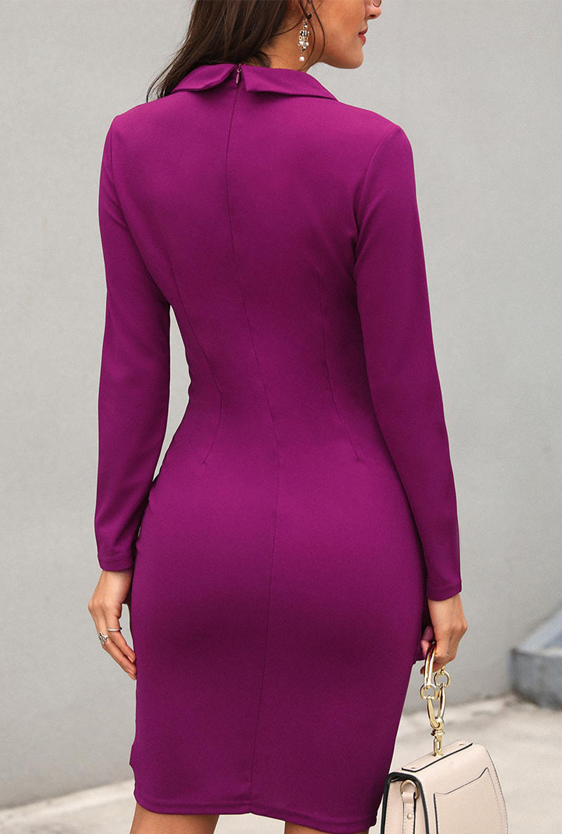 Women's Blazer Dress - Tailored Fit - Deep V-Neck - Long Sleeve - Button Detail