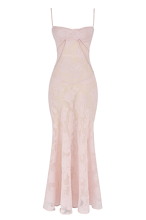 Eleanor - Retro Cream Maxi Dress With Lace Back Panel