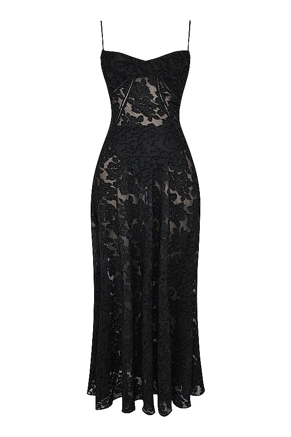 Eleanor - Retro Cream Maxi Dress With Lace Back Panel