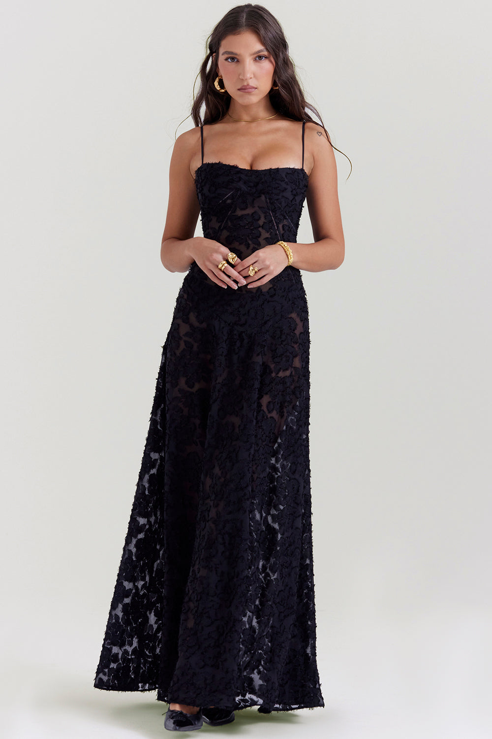 Eleanor - Retro Cream Maxi Dress With Lace Back Panel