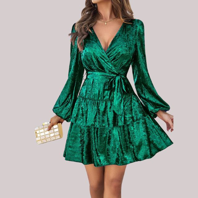Evelina - Velvet wrap dress with ruffled hem