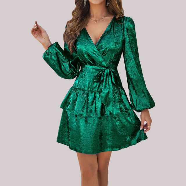 Evelina - Velvet wrap dress with ruffled hem