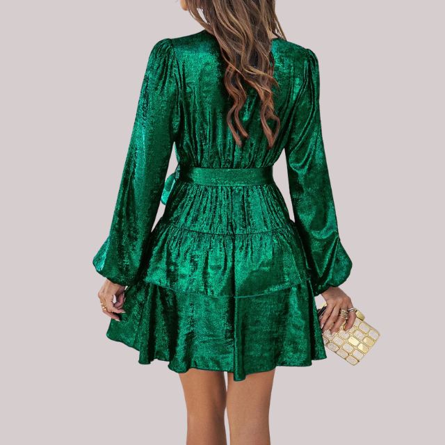 Evelina - Velvet wrap dress with ruffled hem
