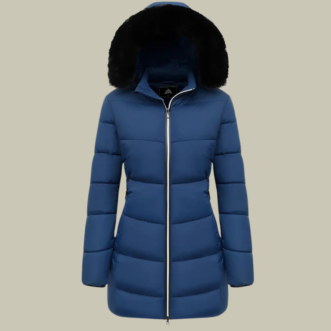 Quilted fur hoodie mid-length winter jacket for women