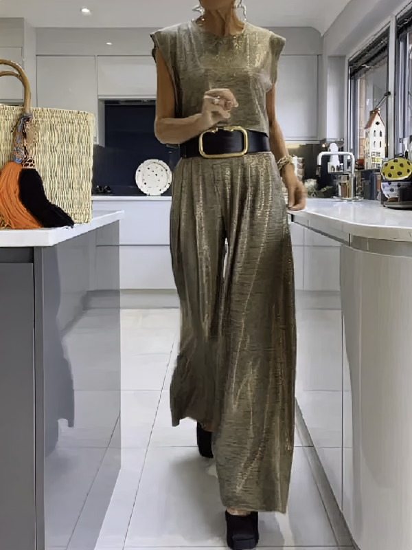 Jocelyne - Comfortable Shiny Cardigan and Pants Set