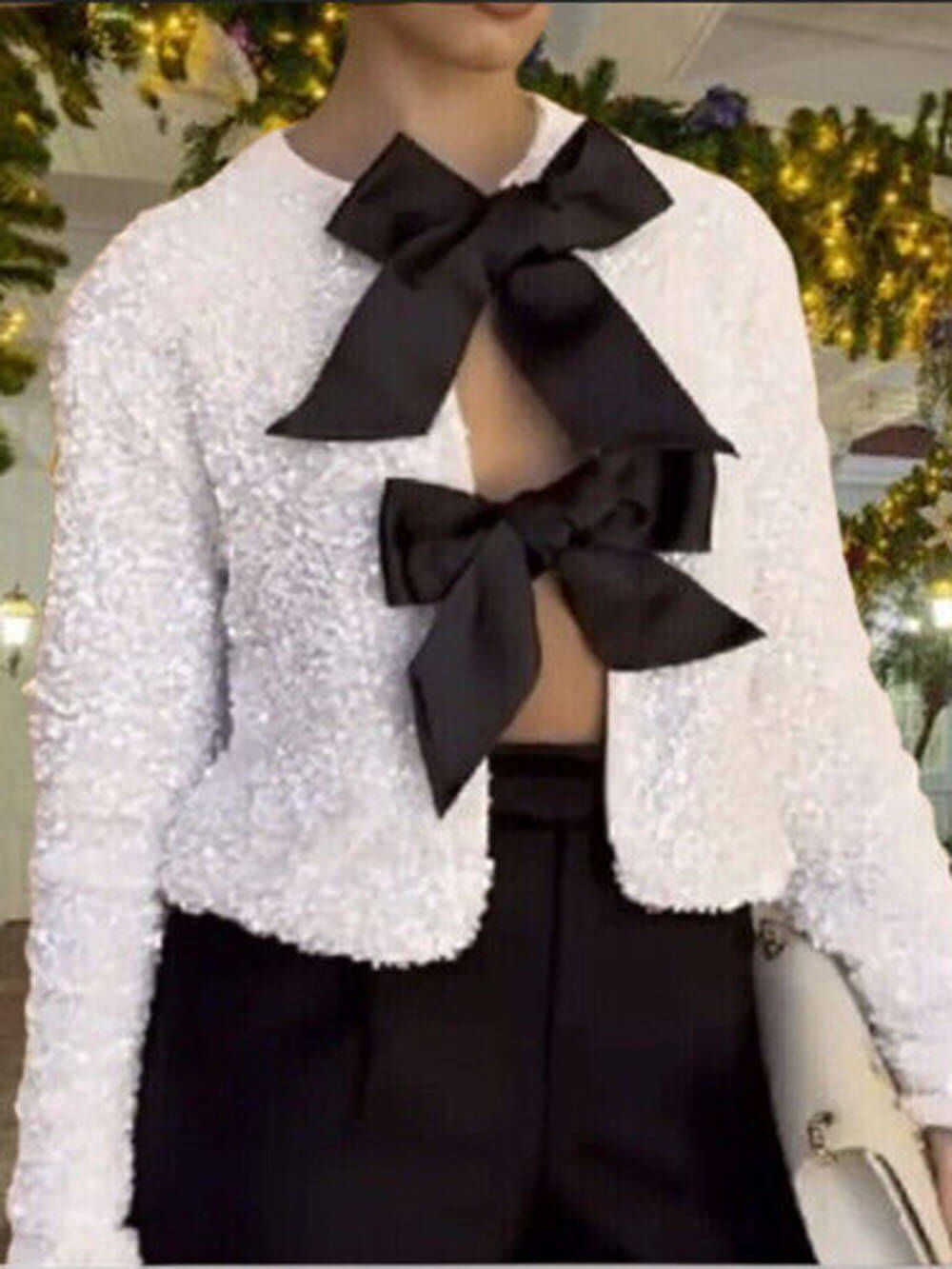 Tie-front sequined cropped jacket for women
