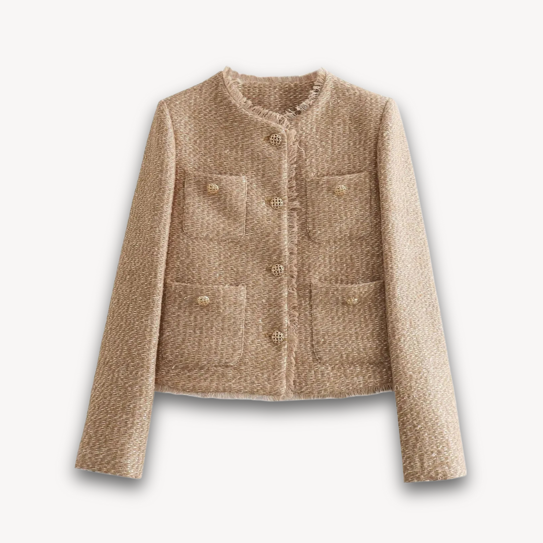 Loravelle | Women's Tweed Button-Up Jacket - Beige, Wool Blend, Elegant Slim Fit, Adult Outerwear