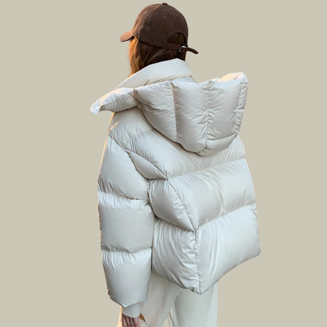 Warm hooded short puffer jacket for women