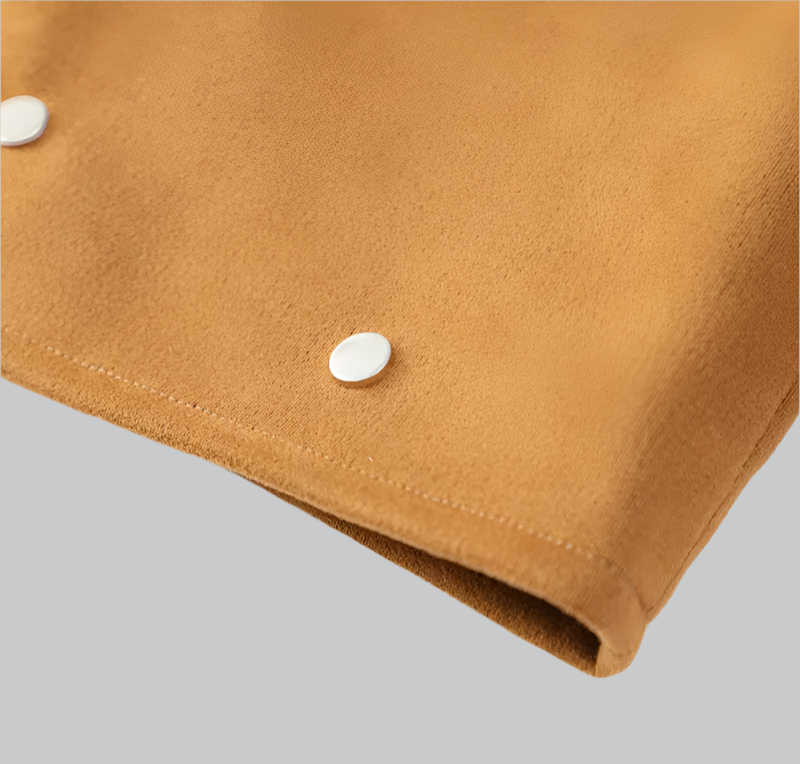 Women's Cropped Suede Jacket - Studded Design - Zip Closure - Point Collar