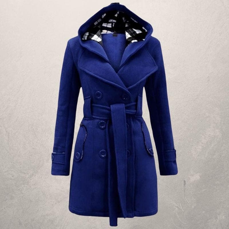 Double breasted hooded coat for women