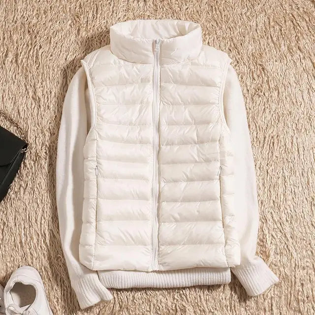 Women's Quilted Puffer Vest - Lightweight Insulated - High Collar - Zip Closure
