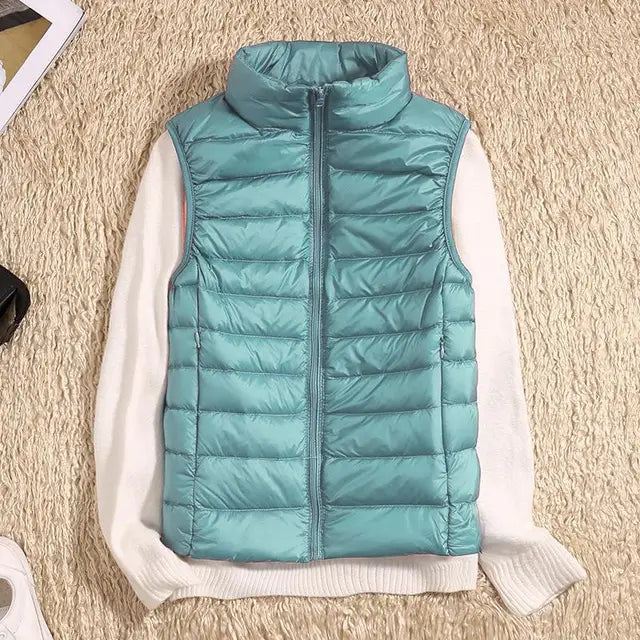 Women's Quilted Puffer Vest - Lightweight Insulated - High Collar - Zip Closure