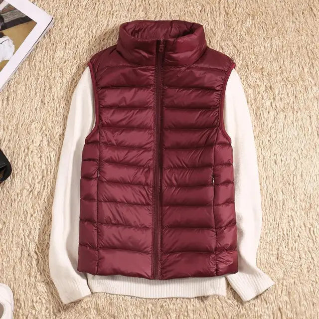 Women's Quilted Puffer Vest - Lightweight Insulated - High Collar - Zip Closure