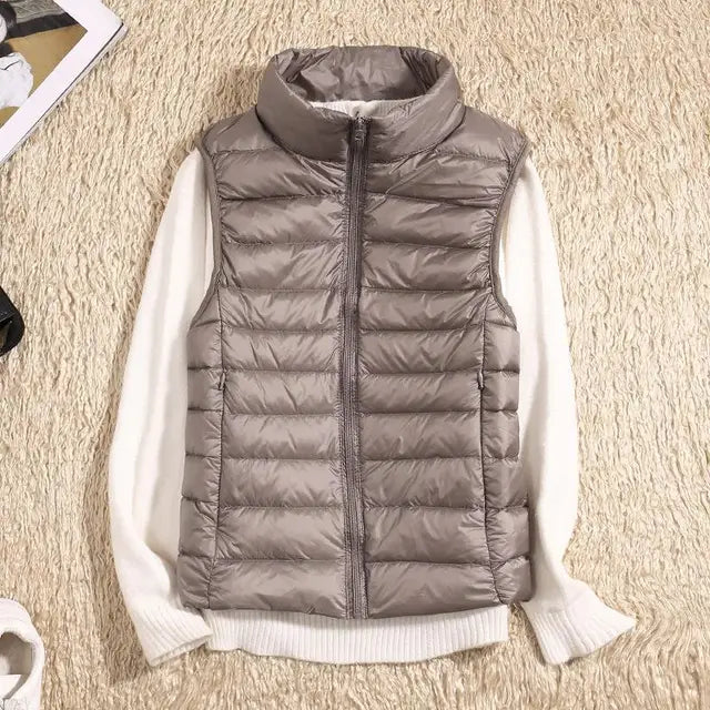 Women's Quilted Puffer Vest - Lightweight Insulated - High Collar - Zip Closure