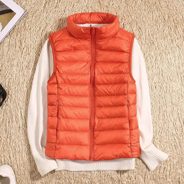 Women's Quilted Puffer Vest - Lightweight Insulated - High Collar - Zip Closure