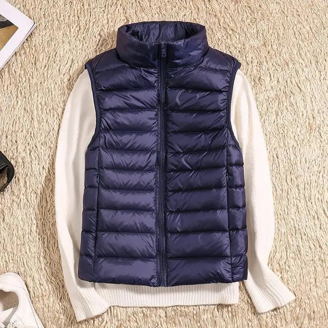 Women's Quilted Puffer Vest - Lightweight Insulated - High Collar - Zip Closure