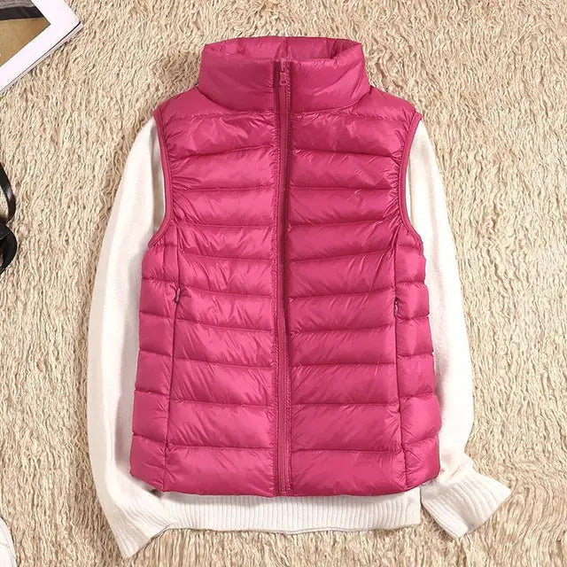 Women's Quilted Puffer Vest - Lightweight Insulated - High Collar - Zip Closure