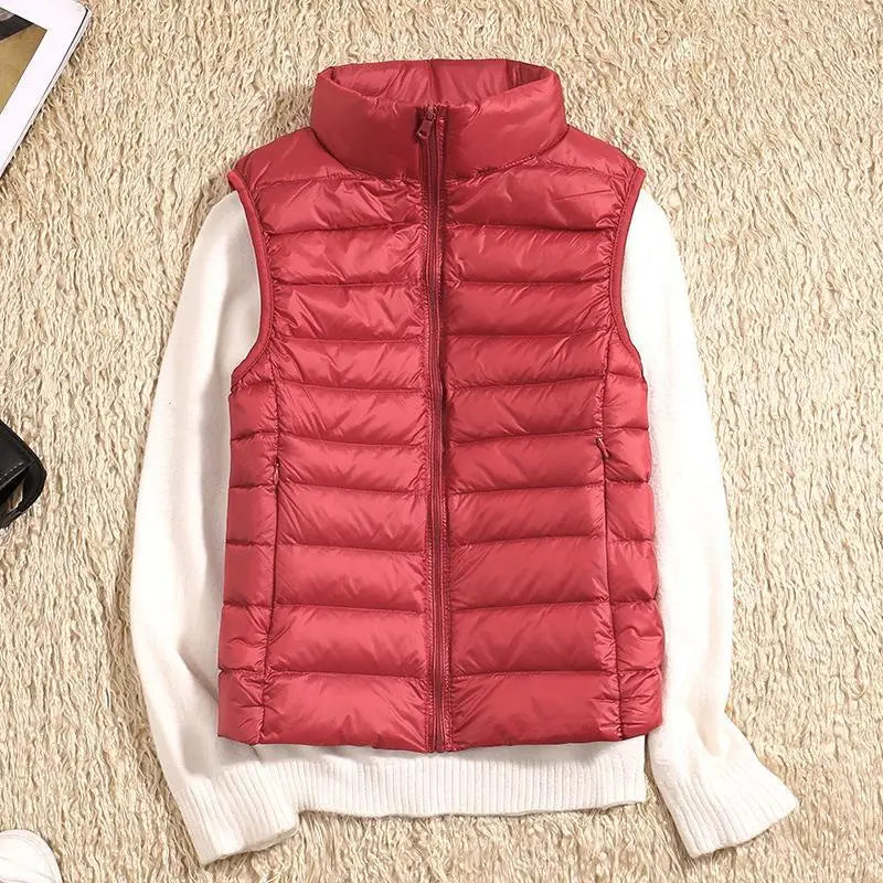 Women's Quilted Puffer Vest - Lightweight Insulated - High Collar - Zip Closure