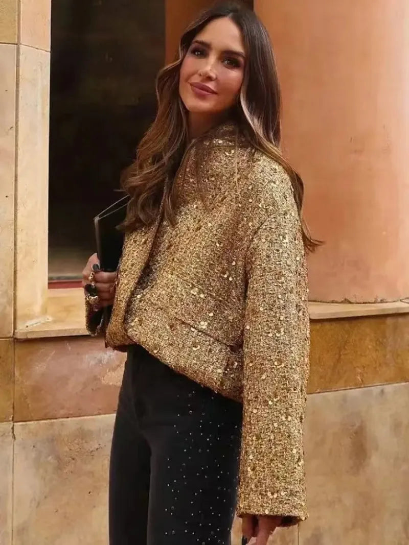 Sequined bomber jacket for women