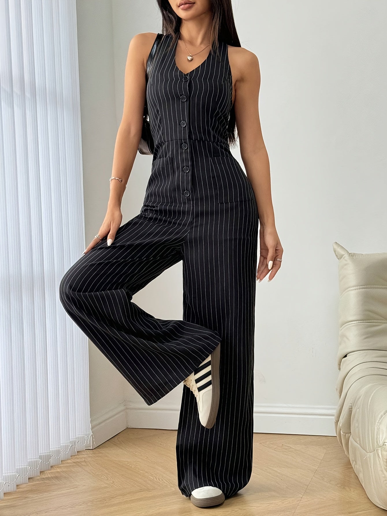 Striped button-front jacket for women