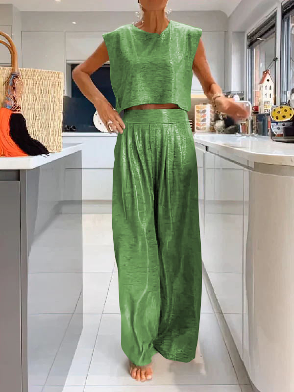 Jocelyne - Comfortable Shiny Cardigan and Pants Set