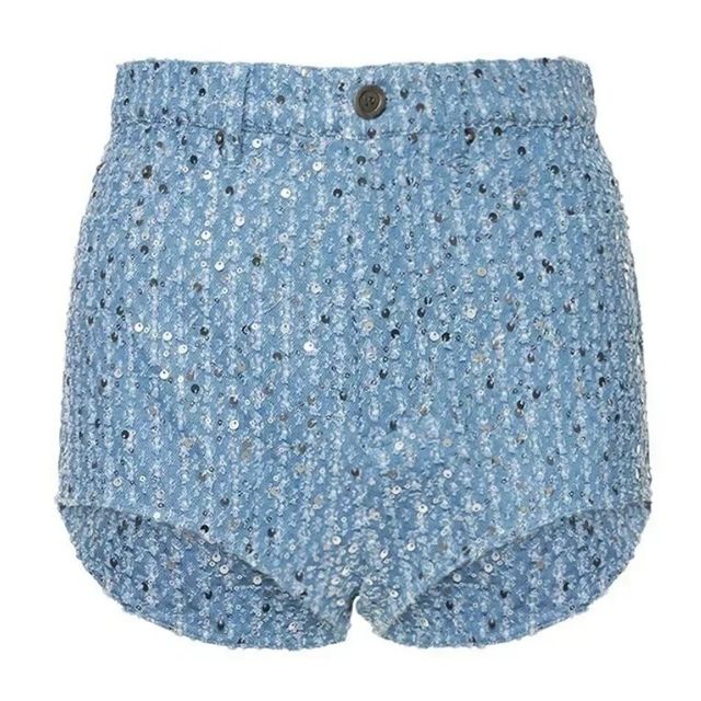 Sequin Denim Jacket and Shorts Set for Women