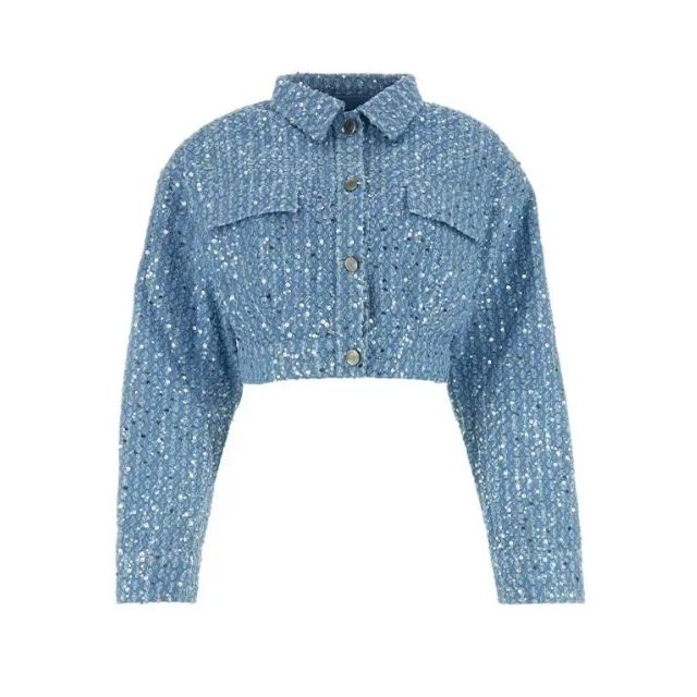 Sequin Denim Jacket and Shorts Set for Women