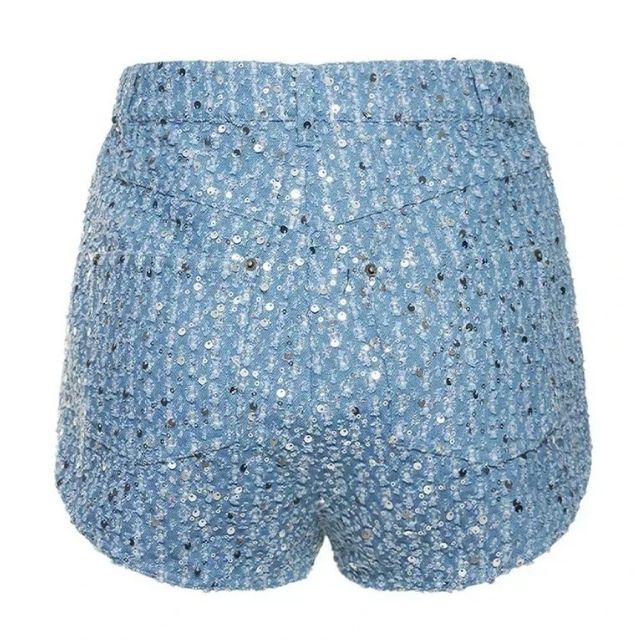 Sequin Denim Jacket and Shorts Set for Women