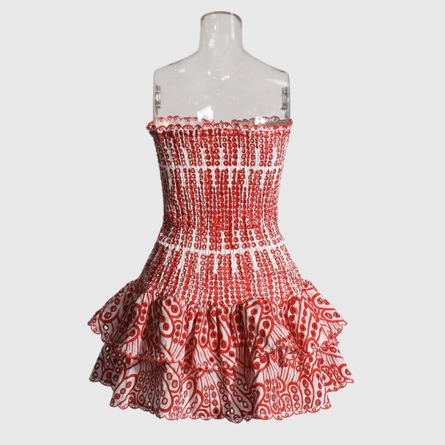 Liana - Gathered bandeau mini dress with blue paisley pattern