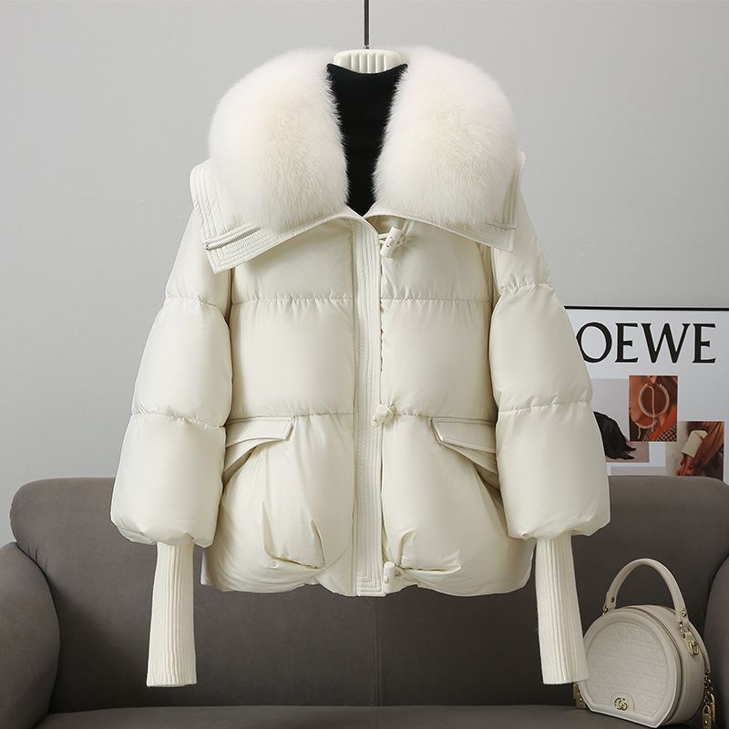 Short fur collar thick winter coat for women
