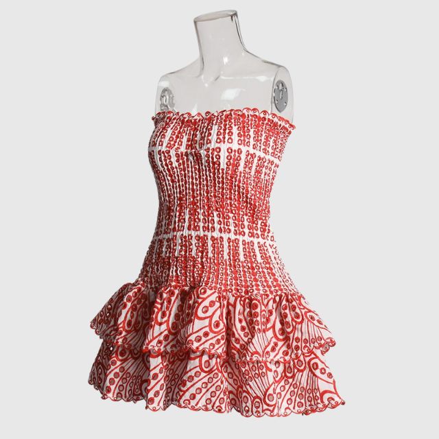 Liana - Gathered bandeau mini dress with blue paisley pattern