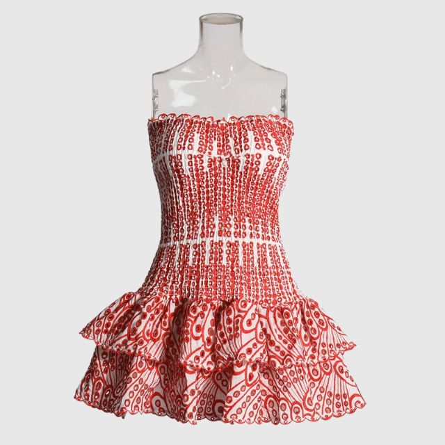 Liana - Gathered bandeau mini dress with blue paisley pattern