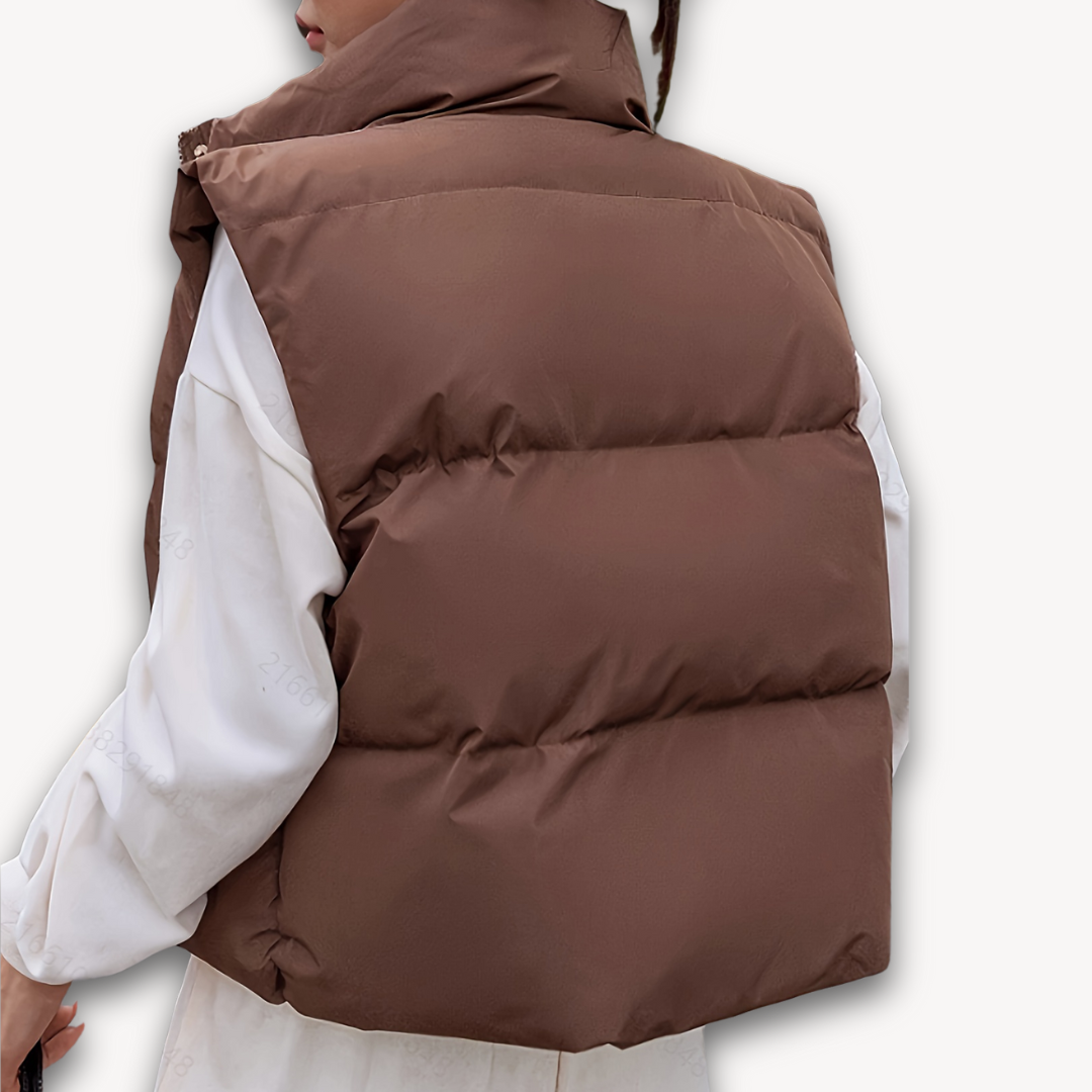 Loravelle | Women's Brown Puffer Vest - Lightweight Insulated Polyester - Casual Winter Outerwear