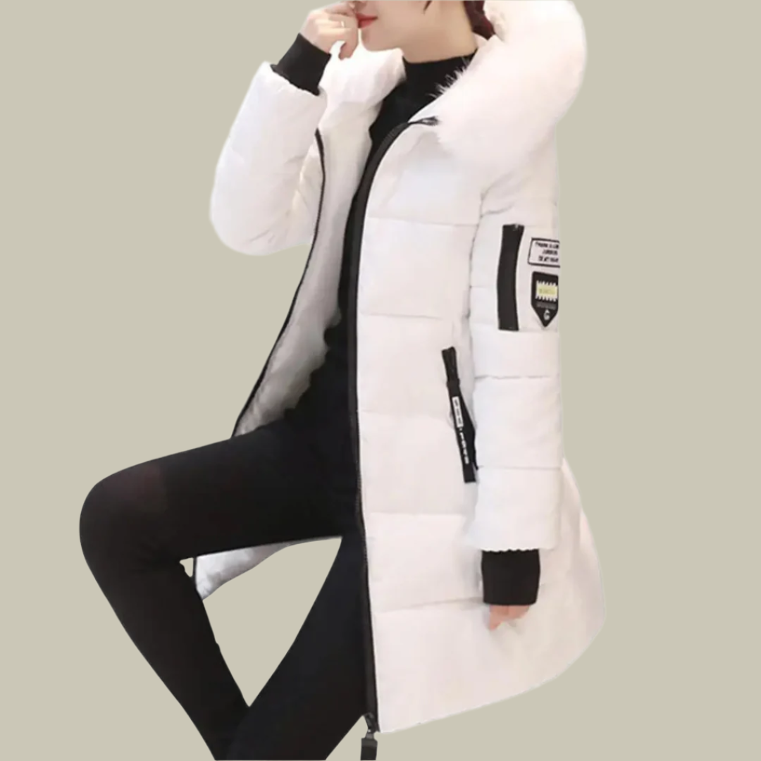 Winter fur collar hooded parka jacket for women