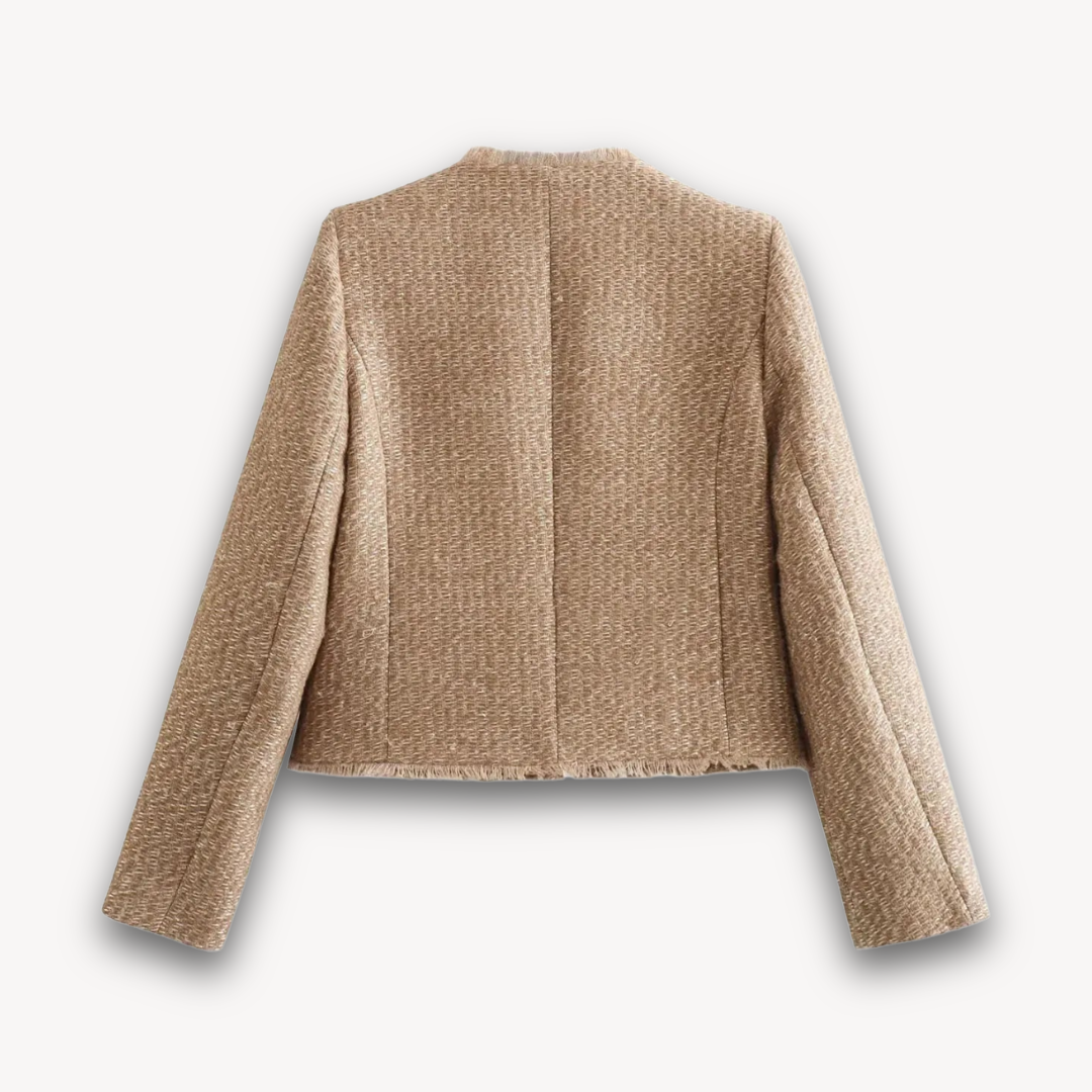 Loravelle | Women's Tweed Button-Up Jacket - Beige, Wool Blend, Elegant Slim Fit, Adult Outerwear