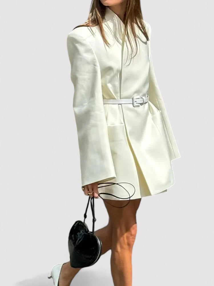 Plain flared sleeve long coat for women