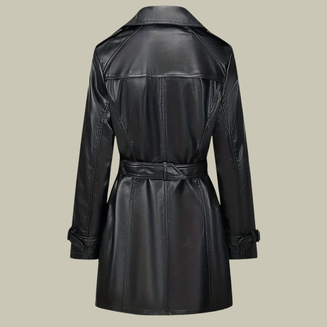 Vintage belted leather trench coat for women