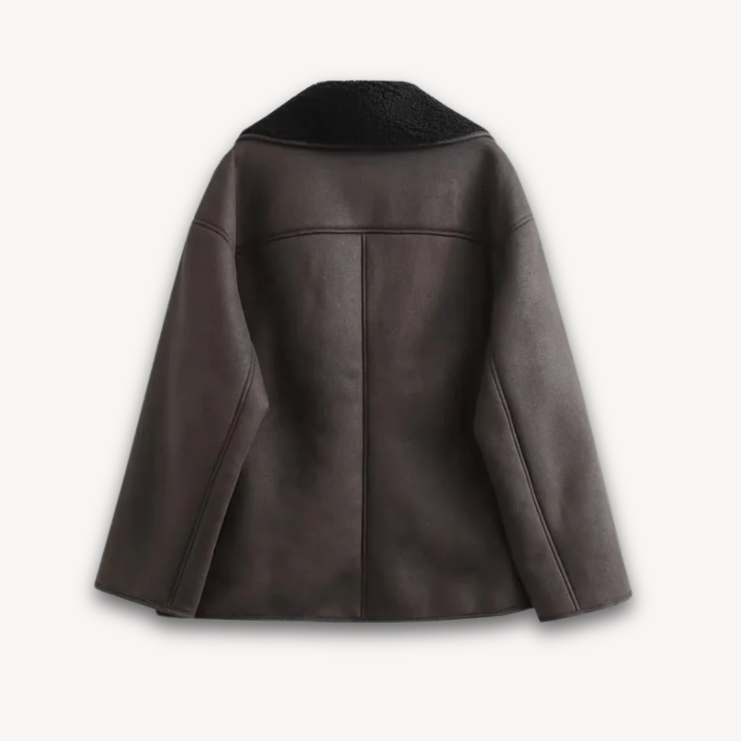 Loravelle Women’s Faux Leather Jacket with Wool Blend Lining – Fall/Winter Demi-Season Plush Coat | Warm Outerwear