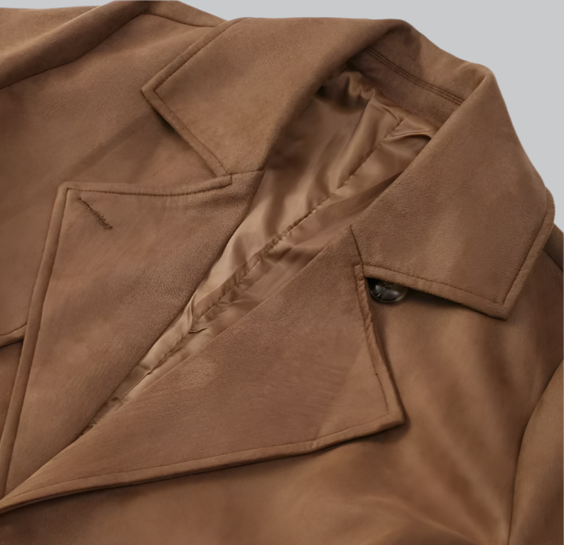 Elegant suede belted long coat for women