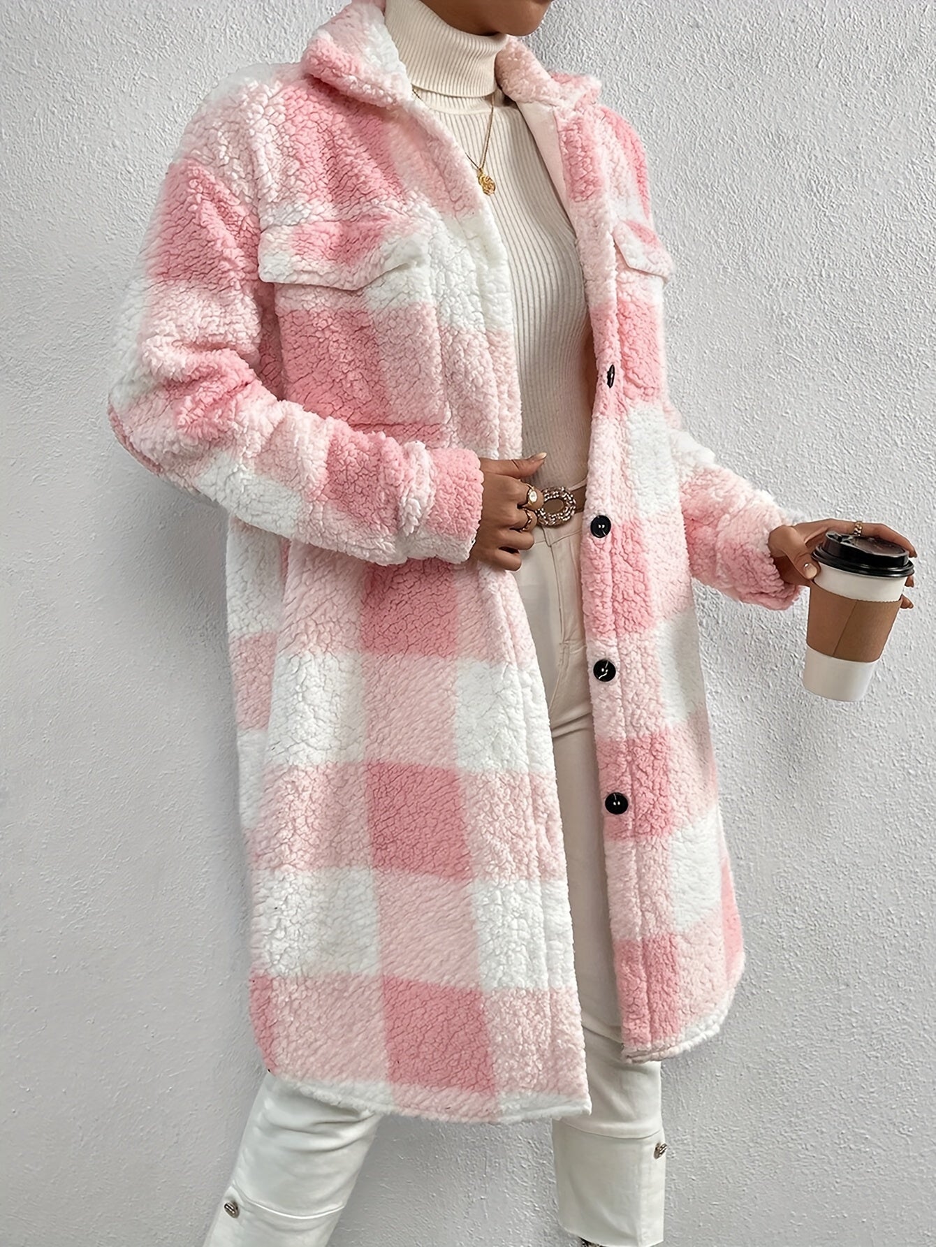 Women’s long sleeve checked coat