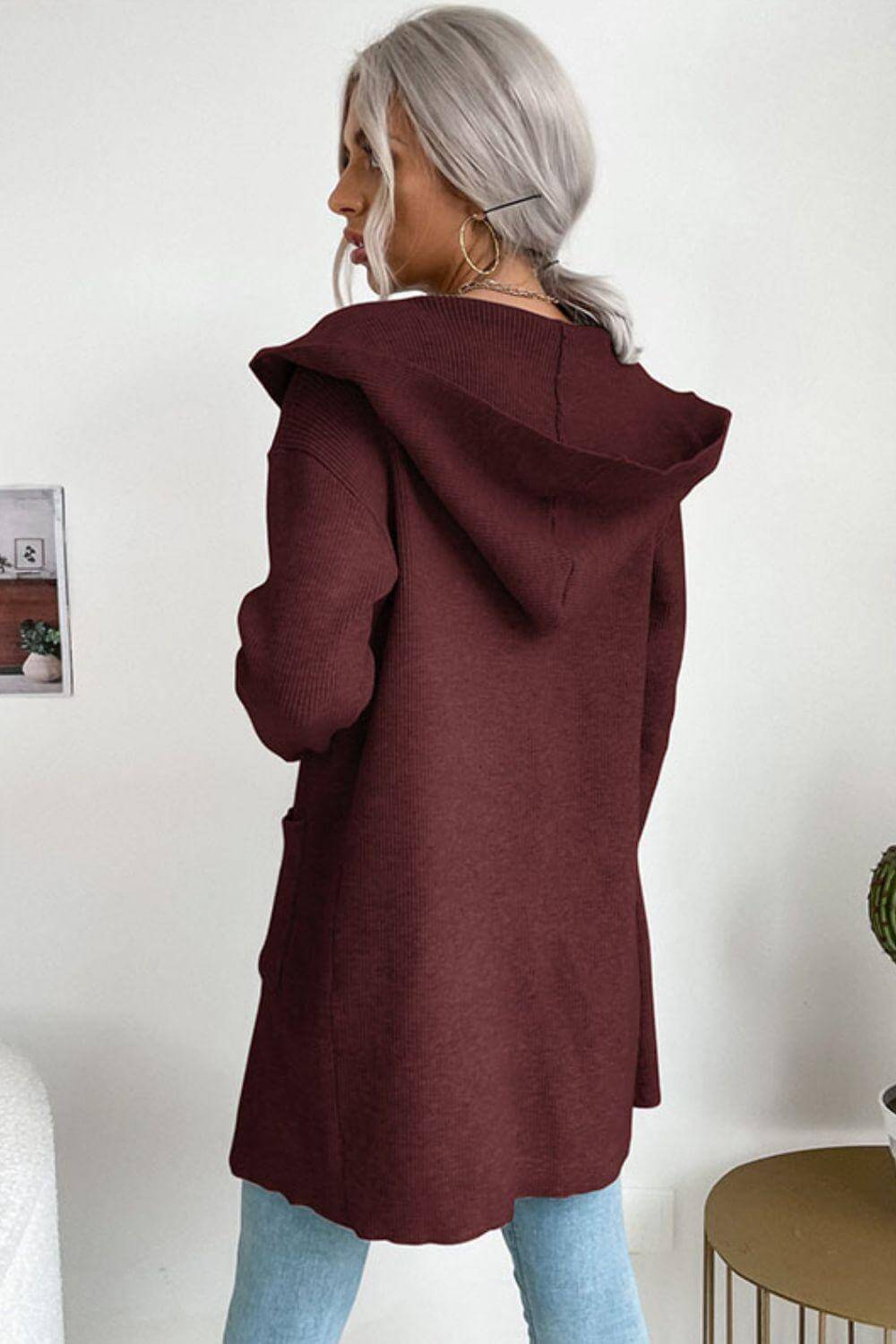 Women's Ribbed Hooded Cardigan