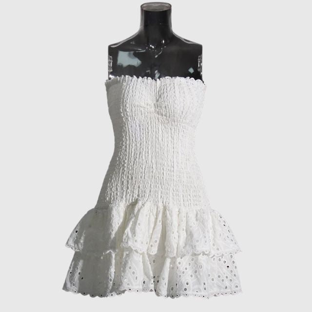 Liana - Gathered bandeau mini dress with blue paisley pattern