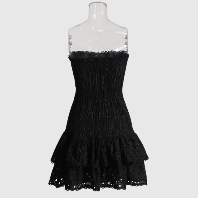 Liana - Gathered bandeau mini dress with blue paisley pattern