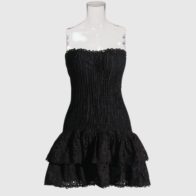 Liana - Gathered bandeau mini dress with blue paisley pattern
