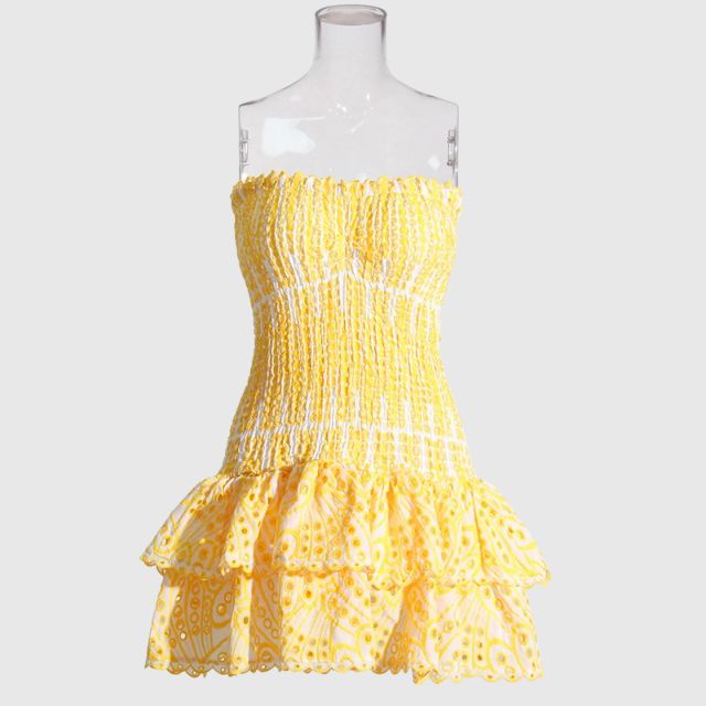 Liana - Gathered bandeau mini dress with blue paisley pattern