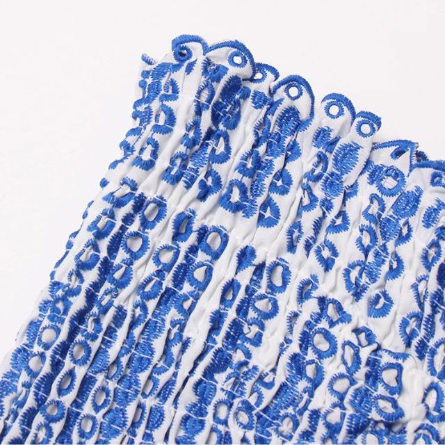 Liana - Gathered bandeau mini dress with blue paisley pattern